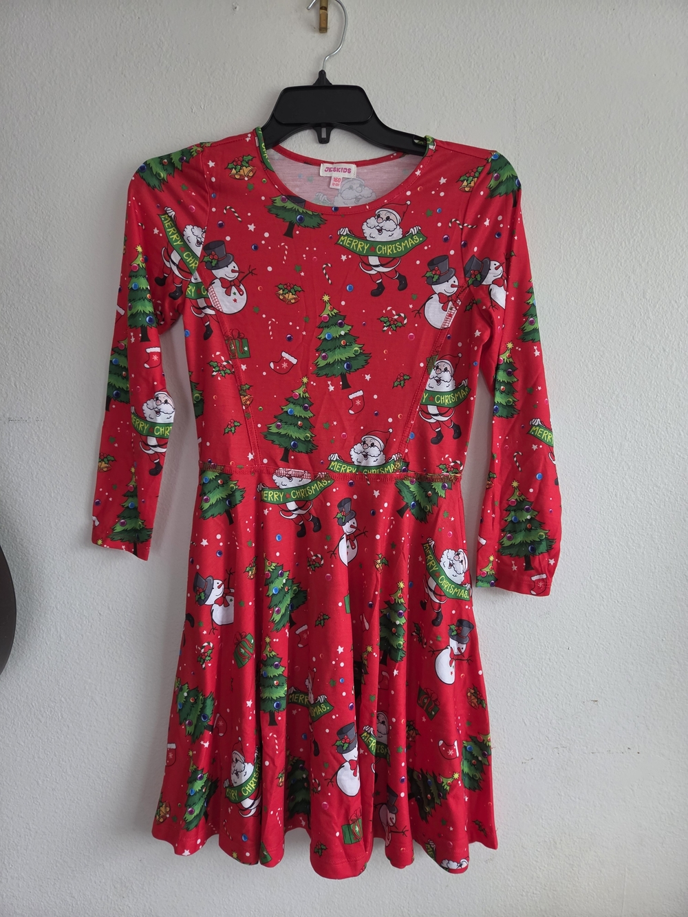 Red Christmas Tree & Snowman Kids Dress - Unbranded